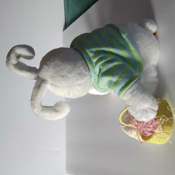 Bando toys USA, white bunny with basket and knitted green sweater paw has Godiva - Picture 4 of 11